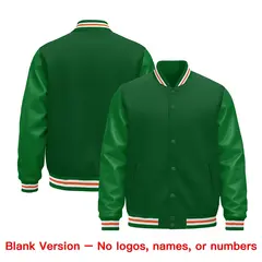 Kelly Green White Orange Varsity Jacket with Faux Leather Sleeves 6