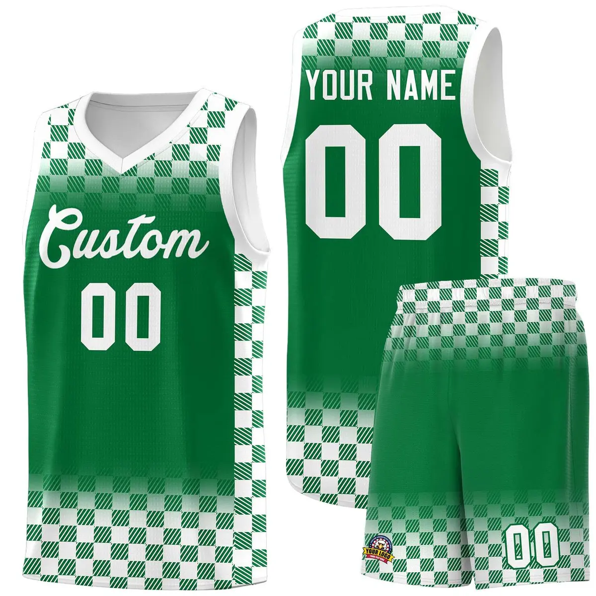 Kelly Green White Plaid Basketball Jersey for Teams