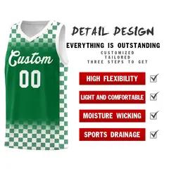 Kelly Green White Plaid Basketball Jersey for Teams 2