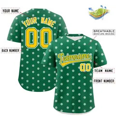 Kelly Green White Polka Dot Graffiti Baseball Jersey 2