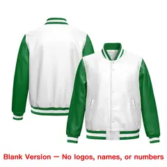 Kelly Green White Raglan Full-Snap Varsity Faux Leather Letterman Jacket 6