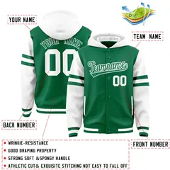 Kelly Green White Raglan Three Stripes Varsity Letterman Jacket Hoodie 4