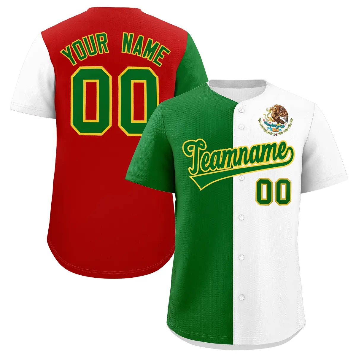 Kelly Green White Red Graffiti Mexican Style Baseball Jersey