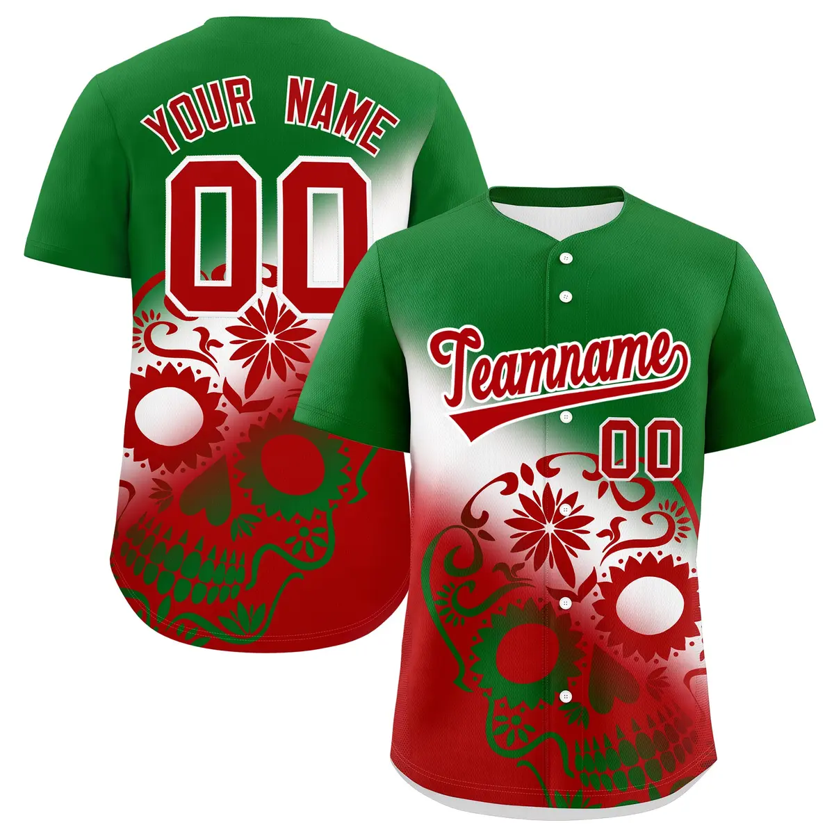Kelly Green White Red Graffiti Mexican Style Baseball Jersey