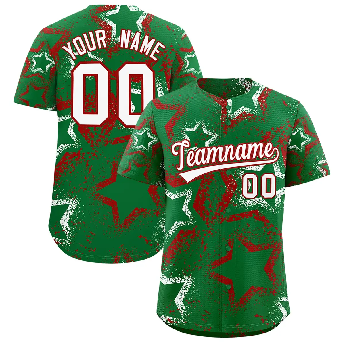 Kelly Green White Red Graffiti Star Ink Baseball Jersey
