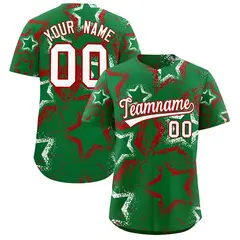 Kelly Green White Red Graffiti Star Ink Baseball Jersey 1