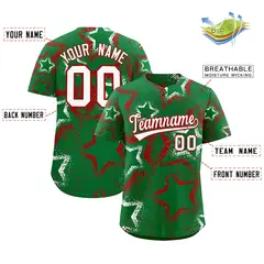 Kelly Green White Red Graffiti Star Ink Baseball Jersey 2