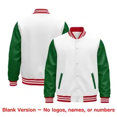 Kelly Green White Red Raglan Varsity Full-Snap Leather Sleeves Letterman Jacket 5
