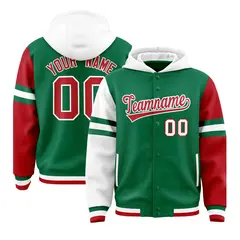 Kelly Green White-Red Varsity Letterman Three Stripes Raglan Jacket Hoodie 1