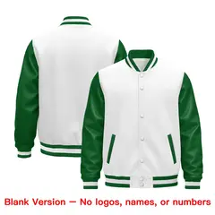 Kelly Green White Rose Red Raglan Varsity Full-Snap Leather Sleeves Letterman Jacket 5