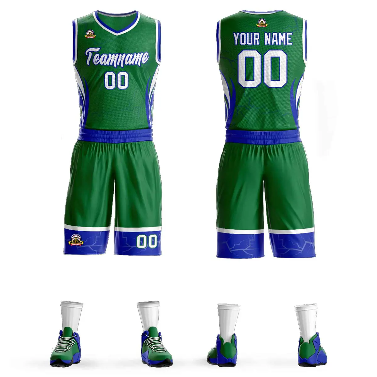 Kelly Green White Royal Graffiti Lightning Basketball Jersey