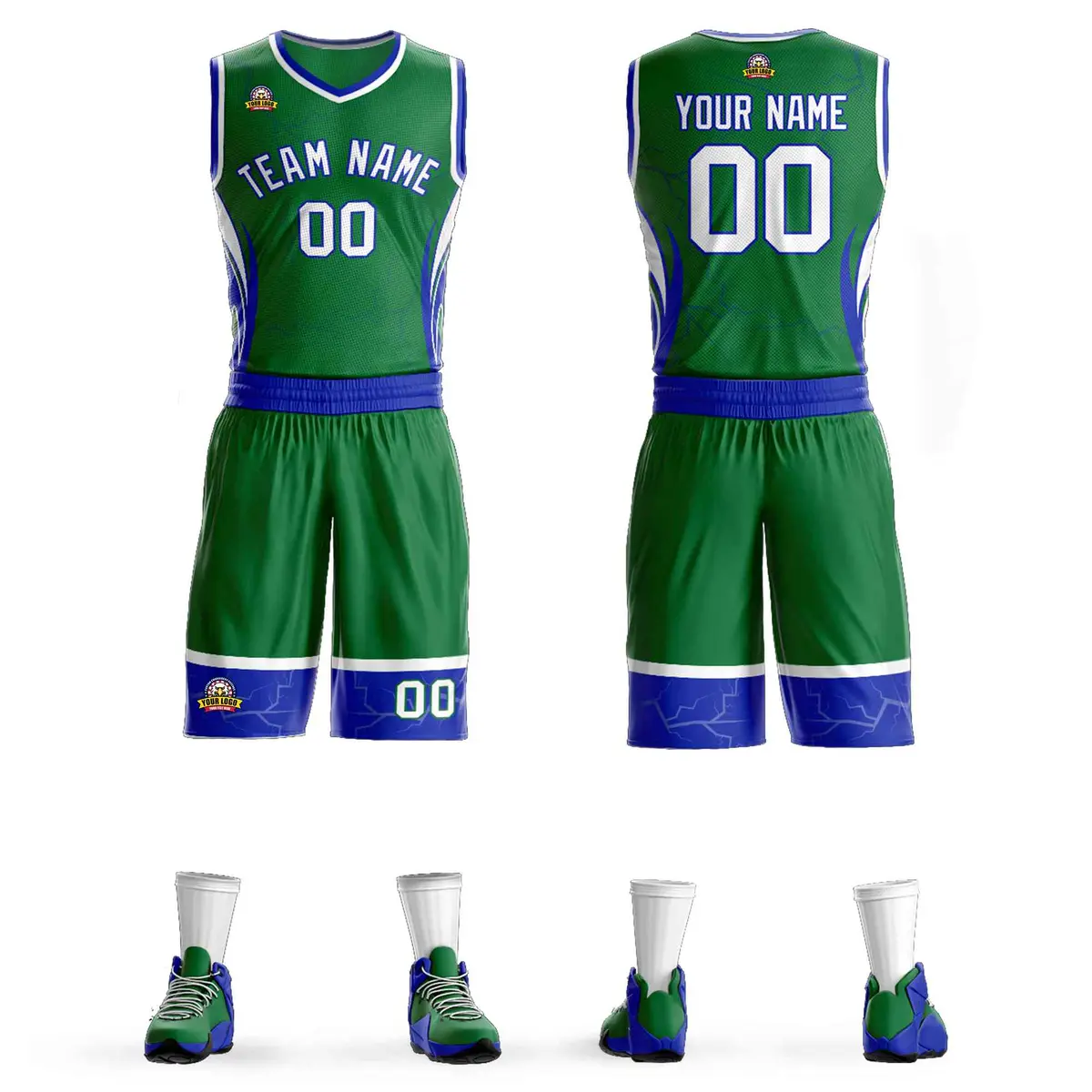 Kelly Green White Royal Graffiti Lightning Basketball Jersey