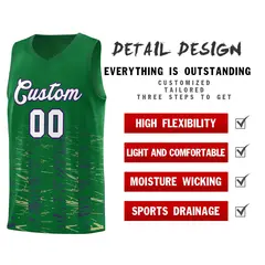 Kelly Green White Scratches Pattern Basketball Jersey 4