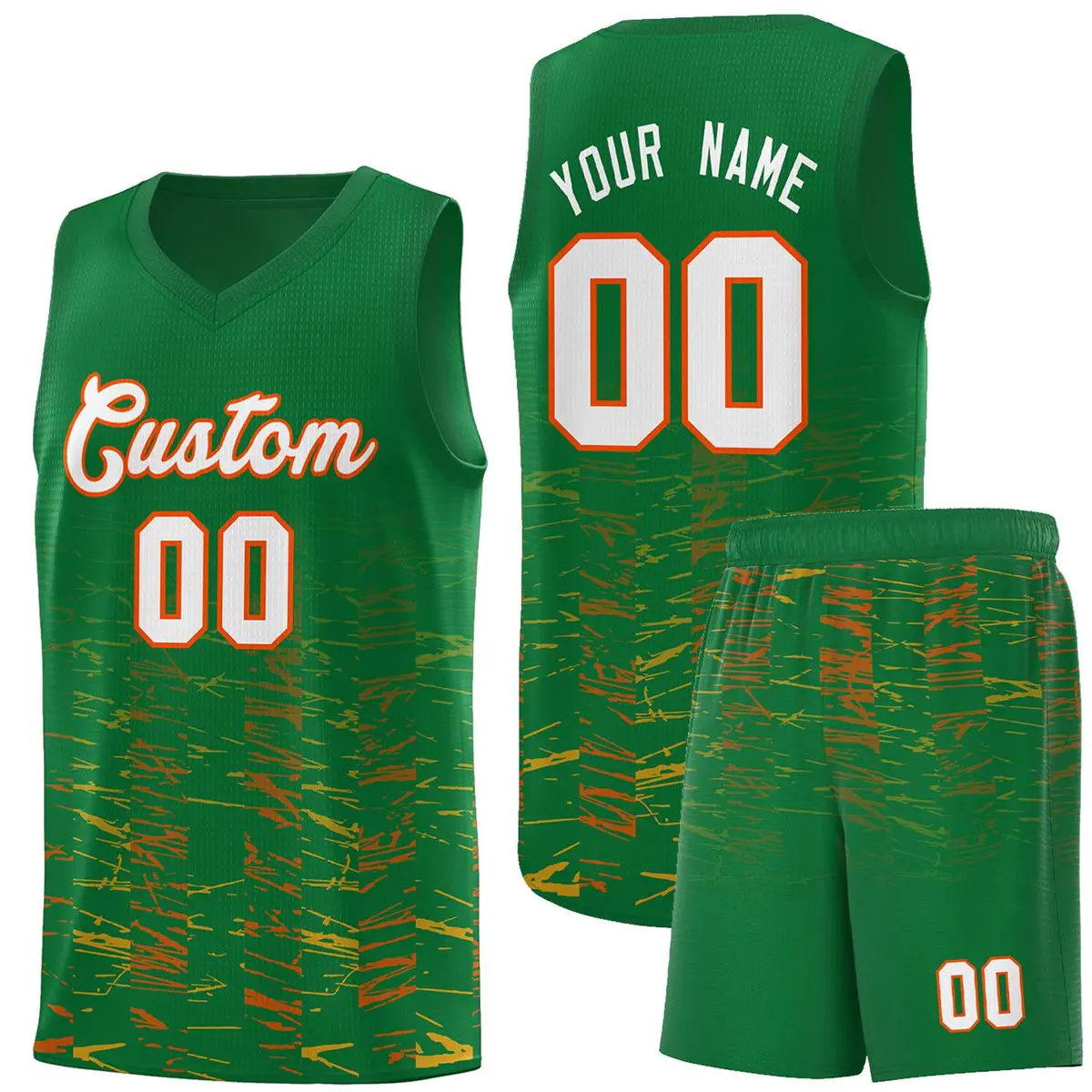 Kelly Green White Scratches Pattern Basketball Jersey