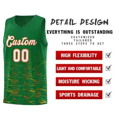 Kelly Green White Scratches Pattern Basketball Jersey 4