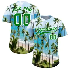 Kelly Green White Seaside Hawaiian Graffiti Palm Tree Baseball Jersey