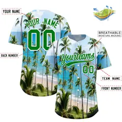 Kelly Green White Seaside Hawaiian Graffiti Palm Tree Baseball Jersey 2