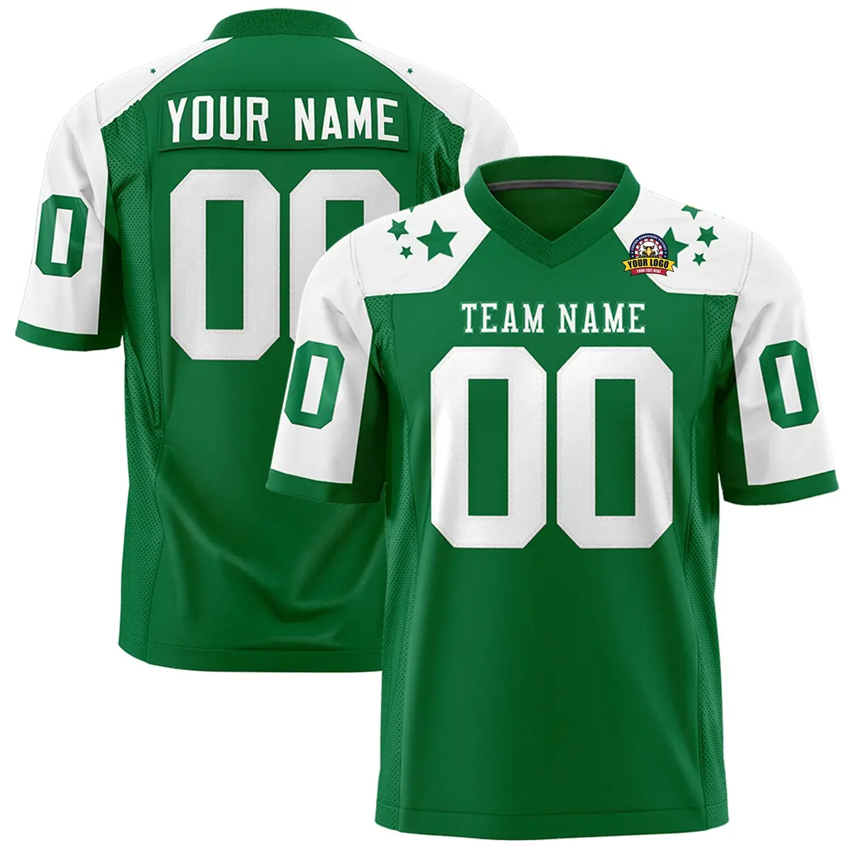 Kelly Green White Shoulder Star Pattern Flag Football Jersey