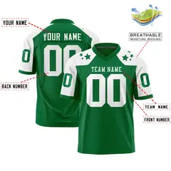 Kelly Green White Shoulder Star Pattern Flag Football Jersey 2