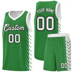 Kelly Green White Side Symmetrical Line Pattern Basketball Jersey