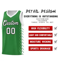 Kelly Green White Side Symmetrical Line Pattern Basketball Jersey 2