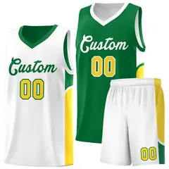 Kelly Green White Side U-shaped Pattern Double Side Basketball Jersey