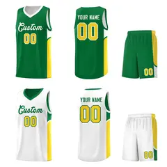 Kelly Green White Side U-shaped Pattern Double Side Basketball Jersey 2