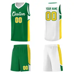 Kelly Green White Side U-shaped Pattern Double Side Basketball Jersey 5