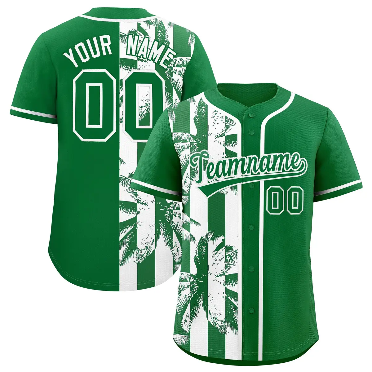 Kelly Green White Split Coconut Tree Baseball Jersey