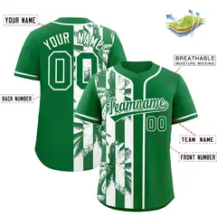 Kelly Green White Split Coconut Tree Baseball Jersey 2