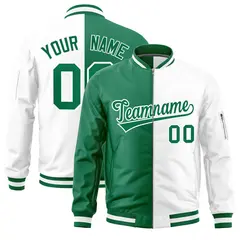 Kelly Green White Split Varsity Full-Zip Letterman Bomber Jacket 1