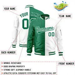 Kelly Green White Split Varsity Full-Zip Letterman Bomber Jacket 2
