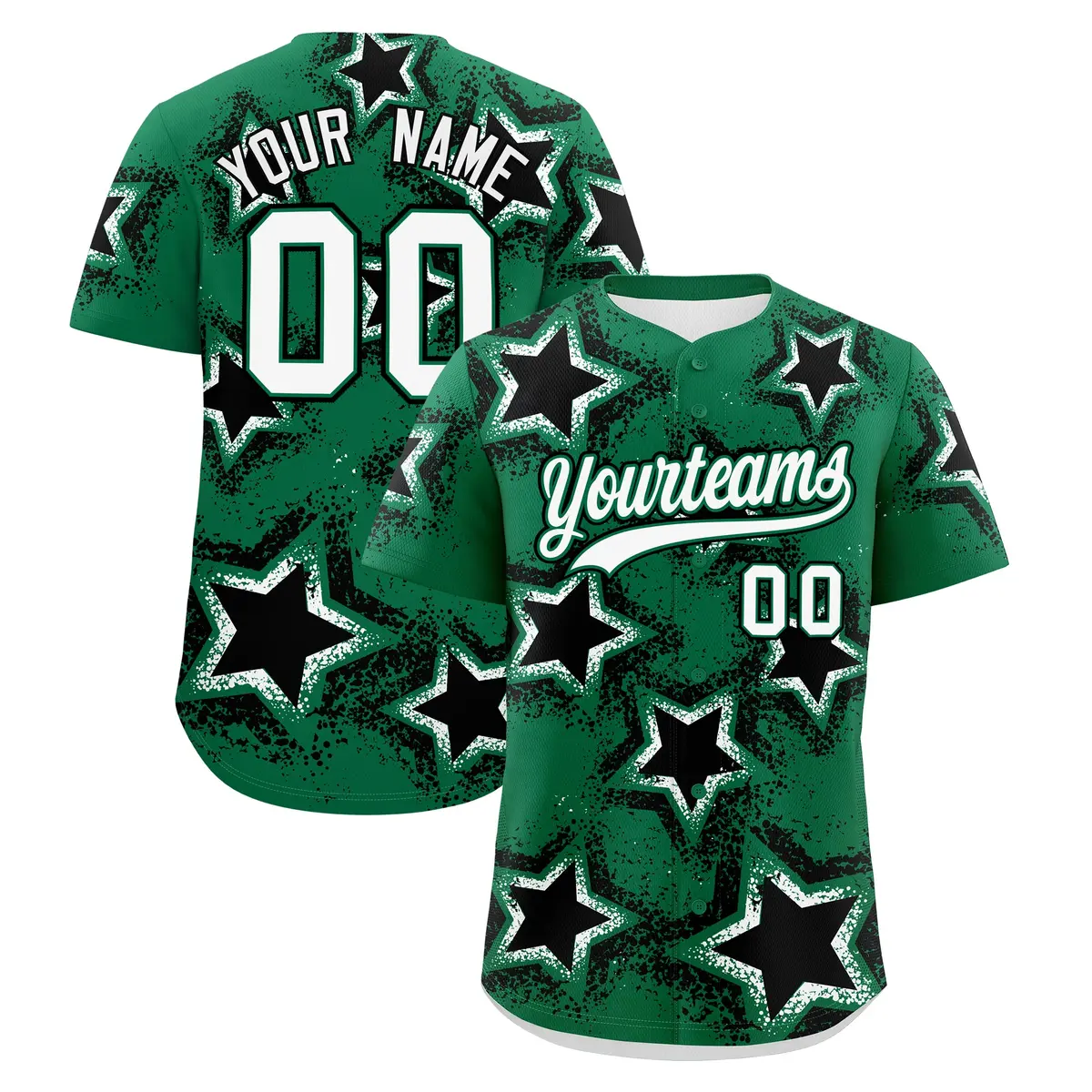 Kelly Green White Star Graffiti Baseball Jersey