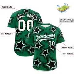 Kelly Green White Star Graffiti Baseball Jersey 2