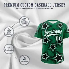 Kelly Green White Star Graffiti Baseball Jersey 3
