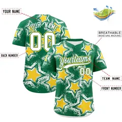 Kelly Green White Star Graffiti Baseball Jersey 2