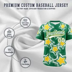 Kelly Green White Star Graffiti Baseball Jersey 3