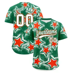 Kelly Green White Star Graffiti Baseball Jersey 1
