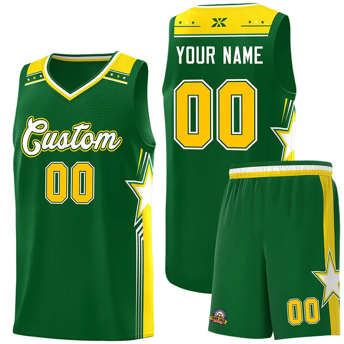 Kelly Green White Star Graffiti Basketball Jersey Uniform
