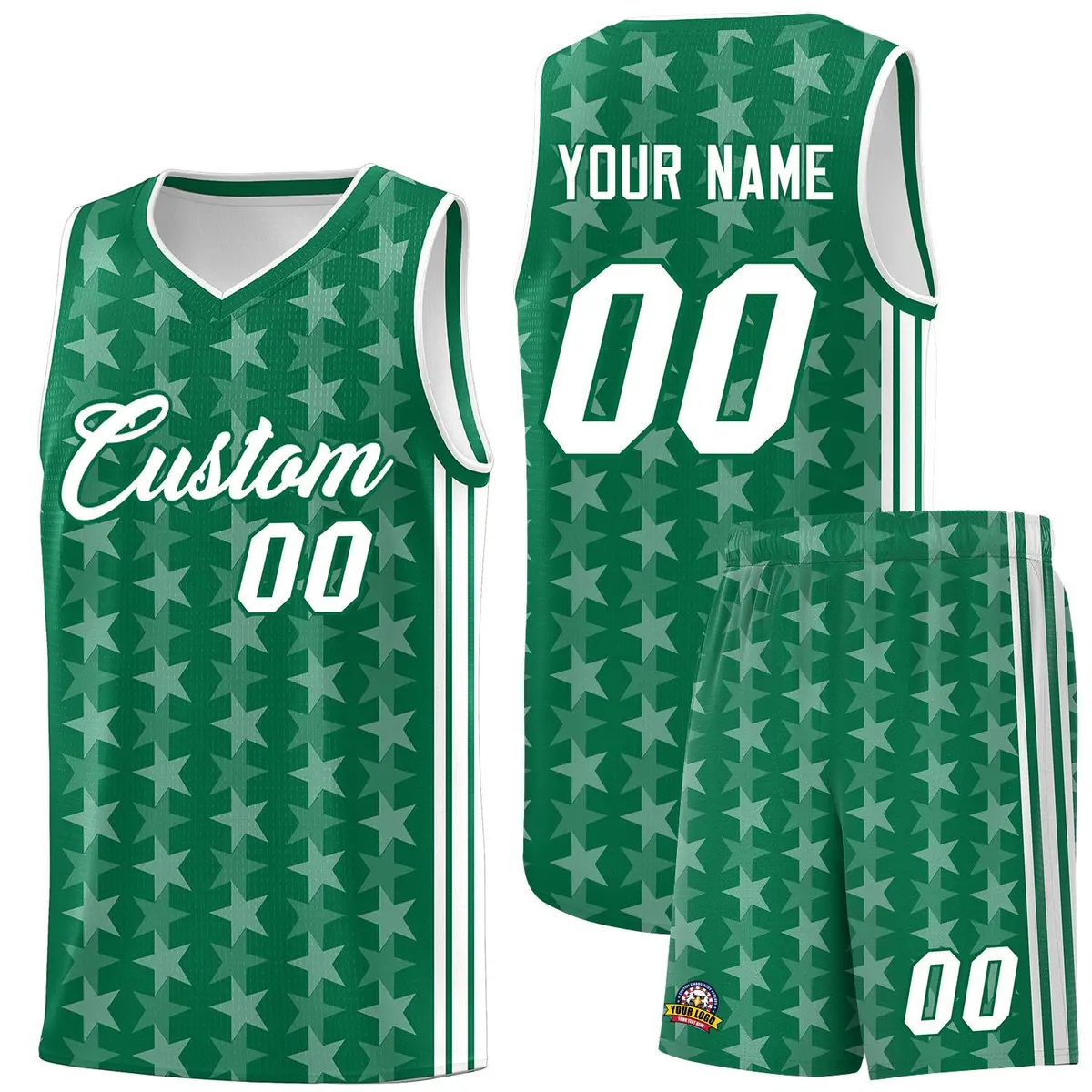 Kelly Green White Star Graffiti Basketball Jersey
