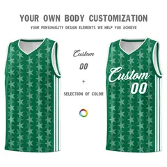 Kelly Green White Star Graffiti Basketball Jersey 3