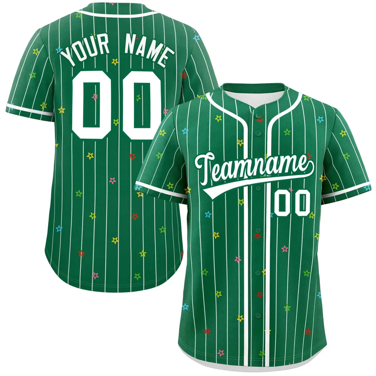 Kelly Green White Star Pattern Stripe Baseball Jersey