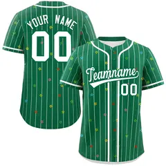 Kelly Green White Star Pattern Stripe Baseball Jersey 1