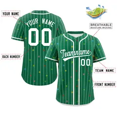 Kelly Green White Star Pattern Stripe Baseball Jersey 2