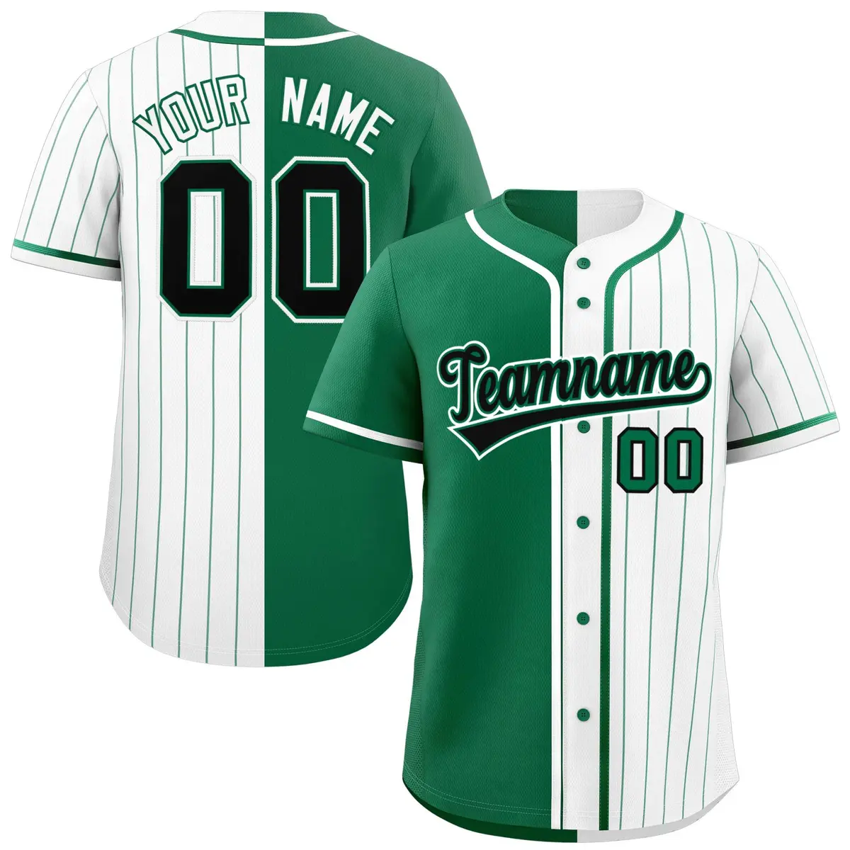 Kelly Green White Stripe-Solid Combo Baseball Jersey