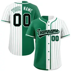 Kelly Green White Stripe-Solid Combo Baseball Jersey 1