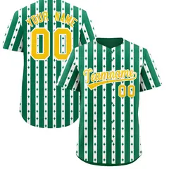 Kelly Green White Thick Stripes Star Pattern Baseball Jersey