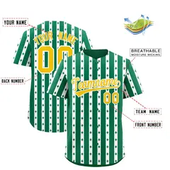 Kelly Green White Thick Stripes Star Pattern Baseball Jersey 2