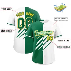 Kelly Green White Tiger Claw Scratch Split Baseball Jersey 2