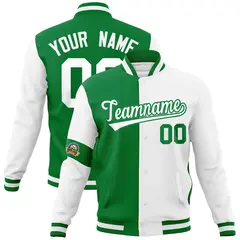 Kelly Green White Two Tone Split Letterman Varsity Jacket 1